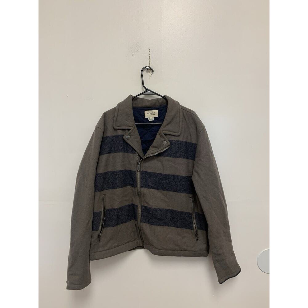 YMC You Must Create Wool Striped Cropped Grey Blue Jacket XL